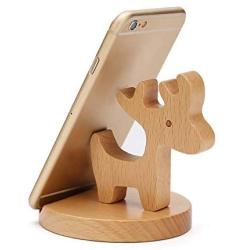 Cell Phone Desk Stand Holder, MHKBD Deer Cute Phone Stand Wooden Cellphone Holder with Anti-Slip Base Phone Cradle Fits All Smart Phones, Desk Decoration