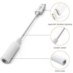 [Apple MFi Certified] Lightning to 3.5 mm Headphone Jack Adapter Compatible with iPhone 8/8 Plus/X/Xr/Xs/7/7 Plus, Music Control & Calling Function Supported,Support iOS 11,10.3 and More – White