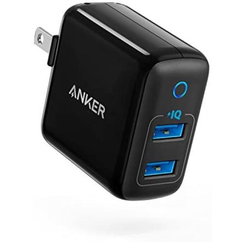 Anker Dual USB Wall Charger, PowerPort II 24W, Ultra-Compact Travel Charger with PowerIQ Technology and Foldable Plug, for iPhone XS/Max/XR/X/8/7/6/Plus, iPad Pro/Air 2/mini 4, Galaxy S9/S8/+ and More