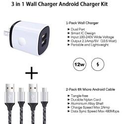 Android Phone Charger, 2 Port Wall Charger with Micro USB Cable Fast Charging Cord Compatible for LG V10 Flip Stylo 3 2 G3 G4 K10 K50 K40 K30 K20 Plus Q6,LG G Vista,Samsung Galaxy S7 S6 Edge S4 Note 5