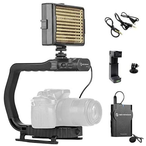 Movo MicRig-W1 Wireless Microphone + LED Light Filmmaker Bundle - Video Handle Camera Stabilizer with Wireless Lavalier Microphone Compatible with DSLR, Mirrorless Cameras, iPhone, Android Smartphones Movo MicRig-W1 Wireless Microphone + LED Light Filmmaker Bundle - Video Handle Camera Stabilizer with Wireless Lavalier Microphone Compatible with DSLR, Mirrorless Cameras, iPhone, Android Smartphones