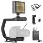 Movo MicRig-W1 Wireless Microphone + LED Light Filmmaker Bundle - Video Handle Camera Stabilizer with Wireless Lavalier Microphone Compatible with DSLR, Mirrorless Cameras, iPhone, Android Smartphones