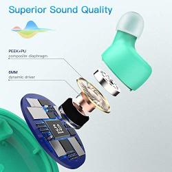 Kurdene Small Wireless Earbuds,Bluetooth Earbuds with Charging Case Bass Sounds IPX8 Waterproof Sports Headphones with Mic Touch Control 24H Playtime for iPhone/Samsung/Android-Grass Blue