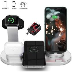 LUKKAHH Wireless Charger, 4 in 1 Wireless Charging Station for Apple Watch and Airpods Pro, Charger Stand for Multiple Devices, Qi Fast Wireless Charging Dock for iPhone 11/11 Pro Max/X/XS/XS/8/8 Plus