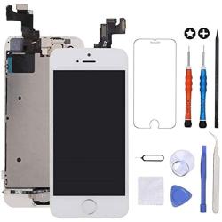 GULEEK for iPhone 5s/Se Screen Replacement White Touch Display LCD Digitizer Full Assembly with Front Camera,Proximity Sensor,Ear Speaker and Home Button Including Repair Tool and Screen Protector