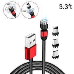 Magnetic Charging Cable, AMZLIFE 3 in 1 360°& 180°Rotation Magnetic Phone USB Cable Compatible with Mirco USB, Type C Smartphone and iProduct Device (1 Pack 3.3 ft)