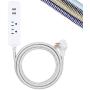 Cordinate Designer USB Charging Station Extension Cord, Power Strip Surge Protector, 2 Outlets, 2 USB Ports, Extra Long 10 ft Cable with Flat Plug, Braided Cord, 2.4A Fast Charge, Gray/White, 41691