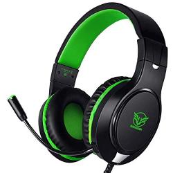 Gaming Headset for PS4, PC, Xbox One Controller, Windows PC, Noise Cancelling Over Ear Headphones with Mic, Bass Surround, Soft Memory Earmuffs for Laptop Mac Nintendo Switch Games (Green)