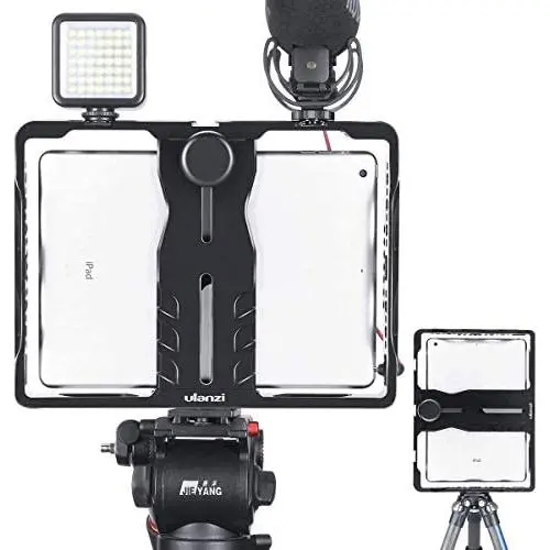 ULANZI U-Pad Metal Video Cage,Tablet Vlog Rig Stabilizer w 1/4 inch Screw Triple Cold Shoe Mount Compatible w iPad/iPad Pro/iPad Air/iPad Mini Tablets Vlogging Used On Microphone Video Light