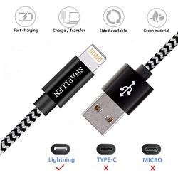 iPhone Cable 5 Pack 3FT/6FT/10FT SHARLLEN Nylon Braided Fast USB Charging&Syncing Cord Wire Lightning Charging Cable Compatible iPhone Charger 11/XS/Max/XR/X/8 Plus/8/7/7Plus/6s P/6/6P/iPad/iPod Black