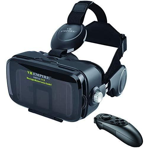 VR Headset Virtual Reality Headset 3D Glasses with 120°FOV, Anti-Blue-Light Lenses, Stereo Headset, for All Smartphones with Length Below 6.3 inch Such as iPhone & Samsung HTC HP LG etc. (V7.0 -BR)
