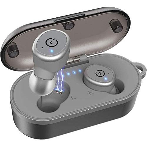 TOZO T10 Bluetooth 5.0 Wireless Earbuds with Wireless Charging Case IPX8 Waterproof TWS Stereo Headphones in Ear Built in Mic Headset Premium Sound with Deep Bass for Sport Gray(Renewed)