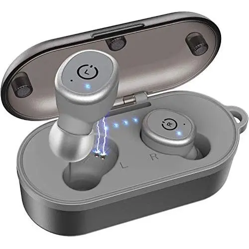 TOZO T10 Bluetooth 5.0 Wireless Earbuds with Wireless Charging Case IPX8 Waterproof TWS Stereo Headphones in Ear Built in Mic Headset Premium Sound with Deep Bass for Sport Gray(Renewed)