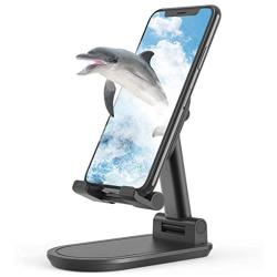 SHAWE Cell Phone Stand, Angle Height Adjustable Stable Desktop Tablet Stand, Foldable Sturdy Aluminum Metal Phone Holder Compatible with 3.5"-12.9" Mobile Phones and Tablets (Black)