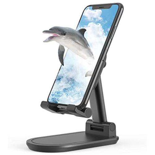 SHAWE Cell Phone Stand, Angle Height Adjustable Stable Desktop Tablet Stand, Foldable Sturdy Aluminum Metal Phone Holder Compatible with 3.5"-12.9" Mobile Phones and Tablets (Black)