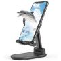 SHAWE Cell Phone Stand, Angle Height Adjustable Stable Desktop Tablet Stand, Foldable Sturdy Aluminum Metal Phone Holder Compatible with 3.5"-12.9" Mobile Phones and Tablets (Black)