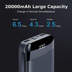 Portable Charger Power Bank 20000mAh Built in Cables Fast Charging 3A Battery Charger with Tri-Input and Four-Output,LCD Display External Battery for Smart Phone, Android, Tablet and More(Black)