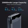 Portable Charger Power Bank 20000mAh Built in Cables Fast Charging 3A Battery Charger with Tri-Input and Four-Output,LCD Display External Battery for Smart Phone, Android, Tablet and More(Black)