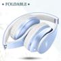 Bluetooth Headphones,Tuinyo Wireless Headphones Over Ear with Microphone, Foldable & Lightweight Stereo Wireless Headset for Travel Work TV PC Cellphon-Light Blue