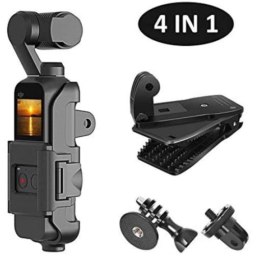 KIWI design 4-in-1 Tripod Mount Holder for DJI Osmo Pocket, Osmo Pocket Accessories Expansion Kit Protective Frame with Backpack Clip, Tripod Mount Adapter and Screw Adapter