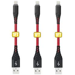 Short iPhone Charger Cable 1ft, CyvenSmart 3Pack 1Foot Lightning Cables, Nylon Braided Data Sync iPhone USB Charging Cable Cord for iPhone 11/11 Pro / 11 Pro Max/XS/XS Max/XR/X / 8, iPad Mini.