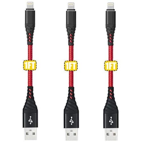 Short iPhone Charger Cable 1ft, CyvenSmart 3Pack 1Foot Lightning Cables, Nylon Braided Data Sync iPhone USB Charging Cable Cord for iPhone 11/11 Pro / 11 Pro Max/XS/XS Max/XR/X / 8, iPad Mini.