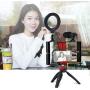 PULUZ 4 in 1 Vlogging Live Broadcast Smartphone Video Rig + 4.6 inch Ring LED Selfie Light Kits with Microphone + Tripod Mount + Cold Shoe Tripod Head for Smart Phone (Red)