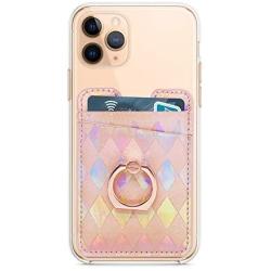 Oddss Rose Gold Cell Phone Card Hoder with Ring Stand RFID Blocking Ring Pocket Wallet Stick on Cell Phone Credit for Back of iPhone,Android Smartphones