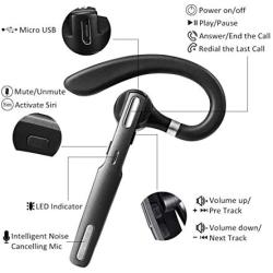 Bluetooth Headset, Wireless Bluetooth Earpiece V4.1Hands-Free Earphones with Noise Cancellation Mic for Driving/Business/Office, Compatible with iPhone and Android(Gray)