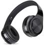 Wireless Headset with Mic, Foldable Bluetooth Headphone with 3.5mm Audio Jack, Built-in Noise Cancelling Microphone, Support for Plug-in Card, for PC, Phone(Black)