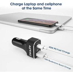 Fast USB C Car Charger, Zealife 63W Type C Car Adapter with Power Delivery & Quick Charge 3.0 Technology, Compatible iPhone 11 Pro Max/XR/XS Max/X, Galaxy S10/S9, Pixel 3a/3/XL, iPad Pro,MacBook Air