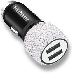 Bling Car Charger Dual Port USB Adapter 5V/2.1A Crystal Decoration Plug for iPhone 11/Xs/Xs max/Xr/X/8/7/6/5,iPad Pro/Air/Mini,Samsung,Galaxy S10/S9/S8/S7/S6,Note 9/8,Cute Car Accessories for Women