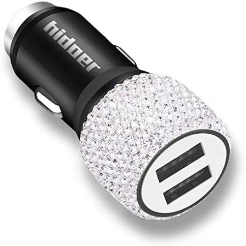 Bling Car Charger Dual Port USB Adapter 5V/2.1A Crystal Decoration Plug for iPhone 11/Xs/Xs max/Xr/X/8/7/6/5,iPad Pro/Air/Mini,Samsung,Galaxy S10/S9/S8/S7/S6,Note 9/8,Cute Car Accessories for Women