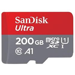 SanDisk 200GB SDXC Micro Ultra Memory Card Works with Samsung Galaxy A10, A20, A70 Cell Phone Class 10 (SDSQUAR-200G-GN6MN) Bundle with (1) Everything But Stromboli MicroSD and SD Card Reader