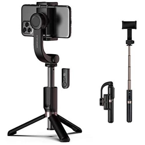 Selfie Stick Tripod Bluetooth,MOMAX Anti-Shake Handheld Extendable Phone Tripod Selfie Stick with Wireless Remote,Single-axis Stabilizer Anti-Shake Head Compatible with Android/iOS Mobile Phone