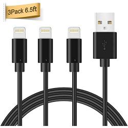 Lightning Cable, Quntis 3Pack 6.5FT Lightning to USB A Cable MFi Certified iPhone Cable Compatible with iPhone Xs Max XR X 8 Plus 7 Plus 6 Plus 5s SE iPad Pro iPod Airpods and More, Black