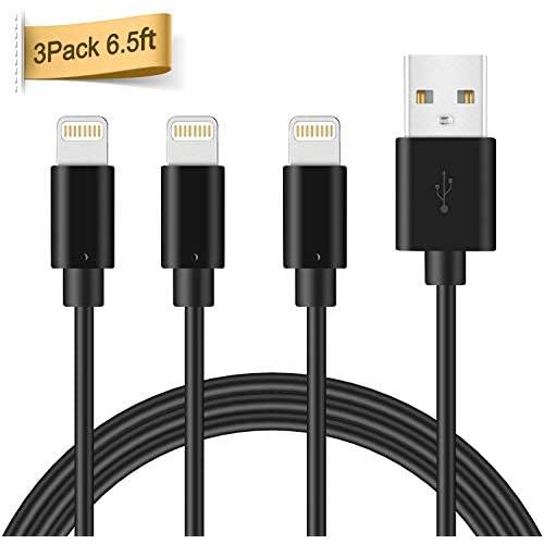Lightning Cable, Quntis 3Pack 6.5FT Lightning to USB A Cable MFi Certified iPhone Cable Compatible with iPhone Xs Max XR X 8 Plus 7 Plus 6 Plus 5s SE iPad Pro iPod Airpods and More, Black
