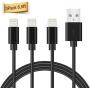 Lightning Cable, Quntis 3Pack 6.5FT Lightning to USB A Cable MFi Certified iPhone Cable Compatible with iPhone Xs Max XR X 8 Plus 7 Plus 6 Plus 5s SE iPad Pro iPod Airpods and More, Black