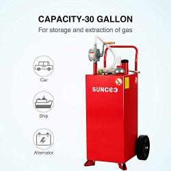 SUNCOO 30 Gallon Fuel Tank on Wheels, Portable Gas Caddy, Fuel Storage Tank with Pump, Long Kink Free Hose for ATVs, Cars, Mowers and Generators, Red