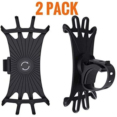 (2 Pack) Universal Bike Phone Mount 360 Degree | Silicone Holder Adjustable for Bicycle Motorcycles Handlebar | fits iPhone 11 | XS Max | XS XR X | 6S/7/8 Plus | Galaxy S10/S9/S8/S7 | 4.0-6.2 Inches