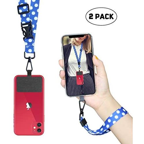 Universal Phone Lanyard Neck Wrist Straps with Durable Nylon Patch Compatible for iPhone Samsung Galaxy Huawei Series and Most Smartphone (Blue)