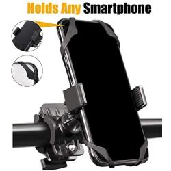 Bike Phone Mount, Universal Motorcycle Phone Holder with 2 Adjustable Anti Shake Silicone Bands, Stem Compatible for All Smartphones iPhone X XR 6 7 8 Plus Galaxy S10 S9 S8, LG, BlackBerry and More