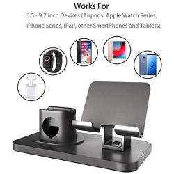 Fingic 4 in 1 Charging Stand for Apple Watch (5/4/3/2/1), Airpods Pro 2019, Airpods 2/1, iPad Stand, Charging Stand for iPhone SE 2020/11 Pro Max/X/XS/XR/8Plus Samsung Galaxy S20 Android Tablet, Grey