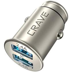 Crave Metal Car Charger [24W 4.8A 2 Port Dual USB] Zinc Alloy Universal Compact 12 Volt Charger, Smart Charge IC Technology