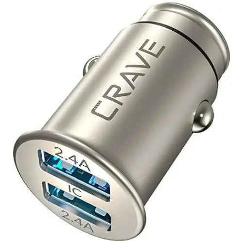 Crave Metal Car Charger [24W 4.8A 2 Port Dual USB] Zinc Alloy Universal Compact 12 Volt Charger, Smart Charge IC Technology