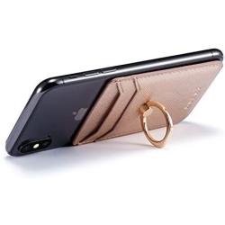 TOPWOOZU Phone Card Holder with Ring Grip for Back of Phone,Adhesive Stick-on Credit Card Wallet Pocket for iPhone,Android and Smartphones (Rosegold)