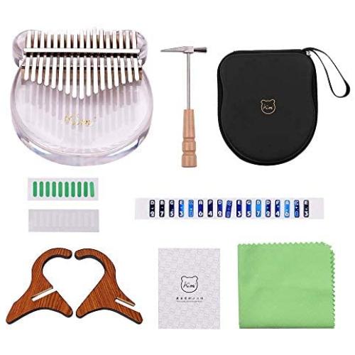 17-Key Kalimba Thumb Piano Musical Gift Transparent Acrylic Material with Carry Bag Tuning Hammer + Wooden Thumb Piano Stand