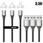 NetDot Gen10 3 in 1 Nylon Braided Magnetic Fast Charging Cable with Side LED Compatible with Micro USB & USB-C Smartphones and i-Product(3.3ft/3 Pack Silver)