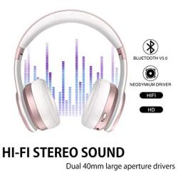 Picun P26 Bluetooth Headphones Over Ear 40H Playtime Hi-Fi Stereo Wireless Headphones Girl Deep Bass Foldable Wired/Wireless/TF for Phone/TV Bluetooth 5.0 Wireless Earphones with Mic Women (Rose Gold)