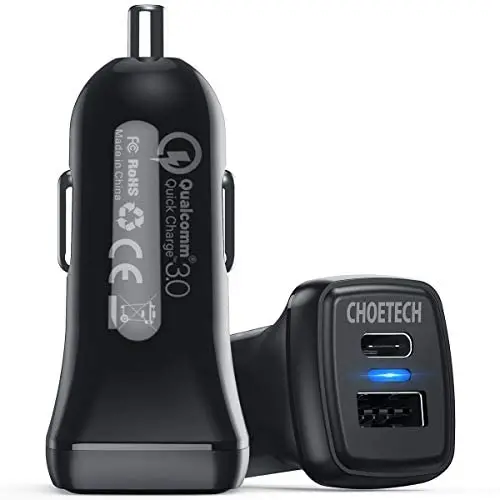USB C PD Car Charger, 2Pack CHOETECH 36W Dual Port Fast Type C Car Adapter with 18W Power Delivery & Quick Charge 3.0 for iPhone SE/11/11 Pro/11 Pro Max/XS,Samsung S20/Note 10/S10, iPad Pro 2020